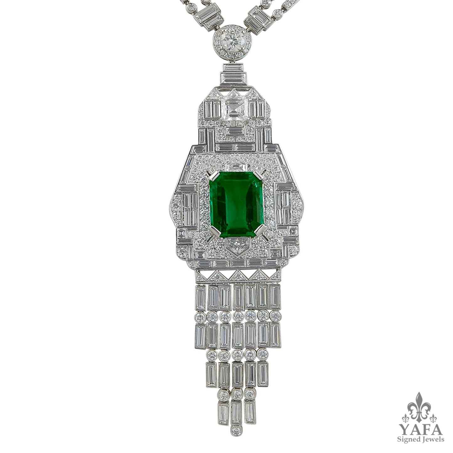 Platinum Diamond & Colombian Emerald Necklace