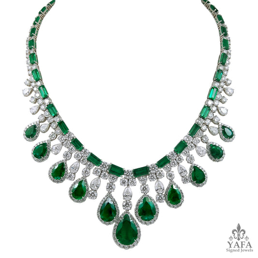 Platinum Diamond, Pear shaped Emerald Necklace