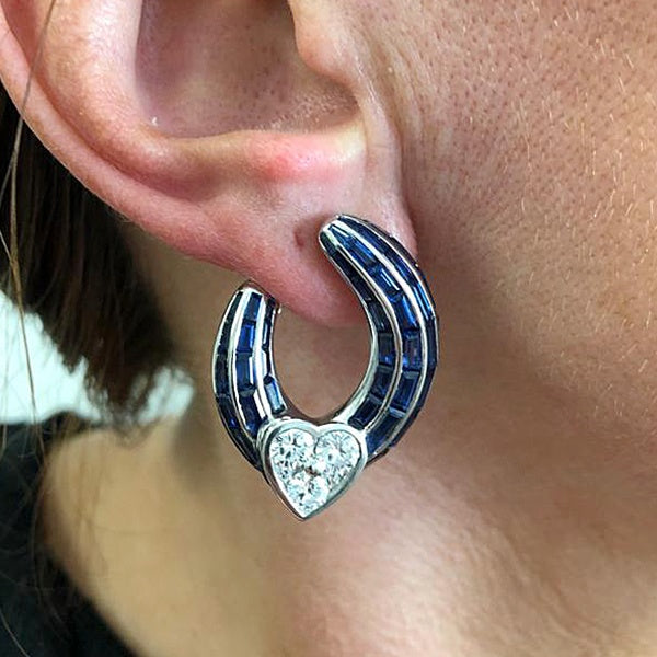 GRAFF Sapphire Diamond Heart Hoop Earrings