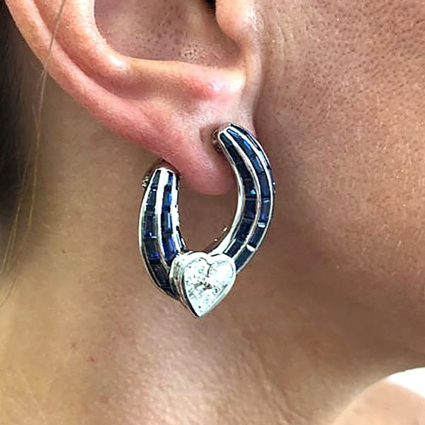 GRAFF Sapphire Diamond Heart Hoop Earrings