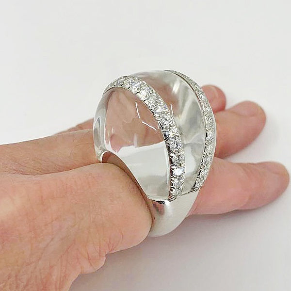 DAVID WEBB Rock Crystal Diamond Bombe Ring
