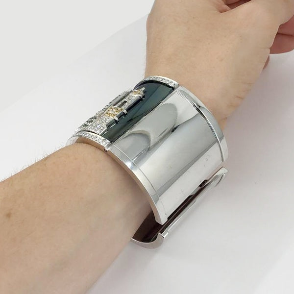 Contemporary Roman Vista Diamond Sapphire Cuff Bracelet