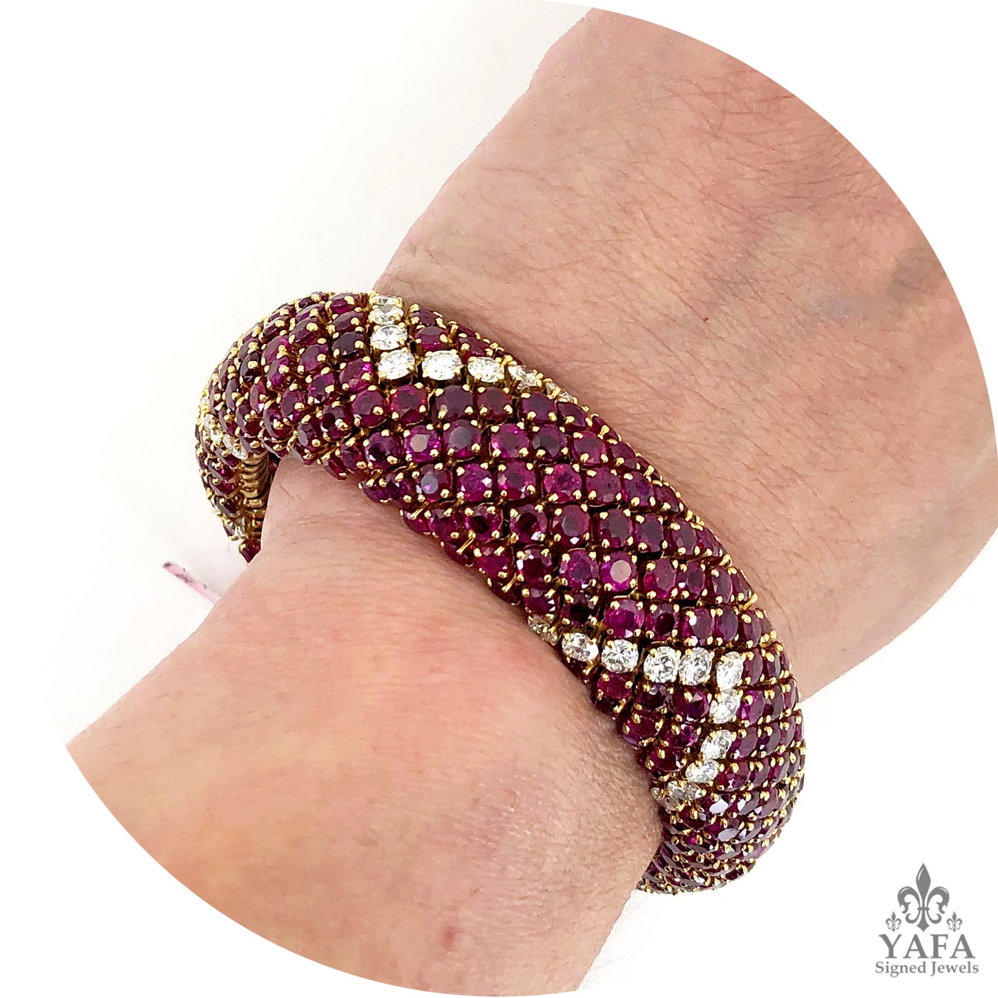Retro-Style Ruby Diamond Bombe Bracelet