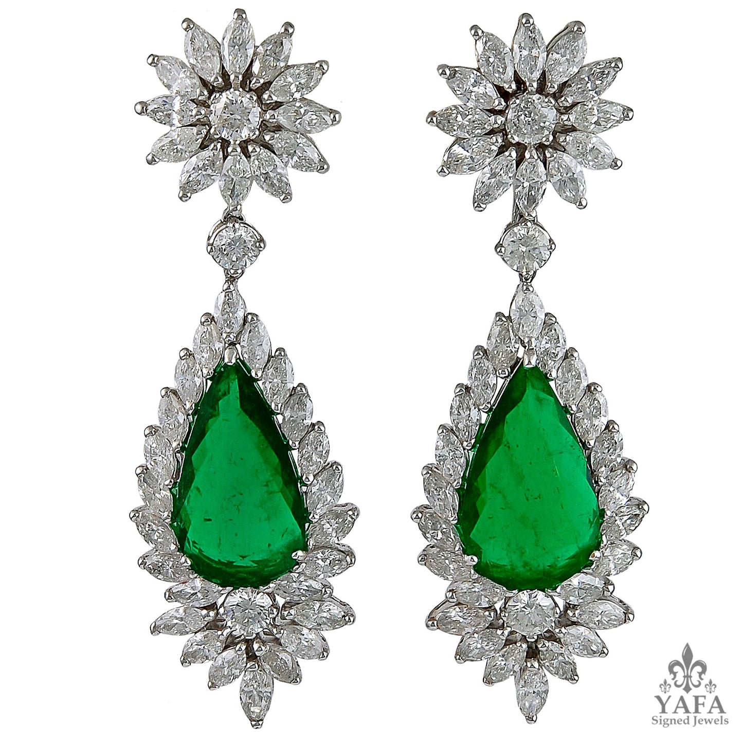 Diamond Pear Emerald Drop Earrings