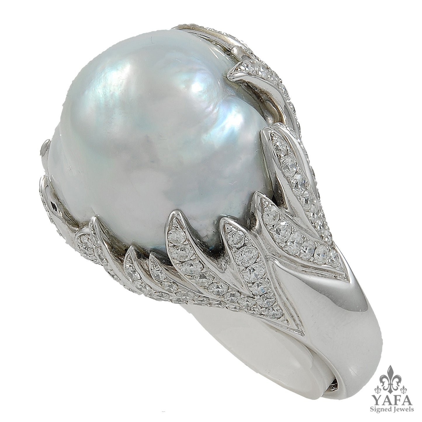 Baroque Pearl Diamond Ring
