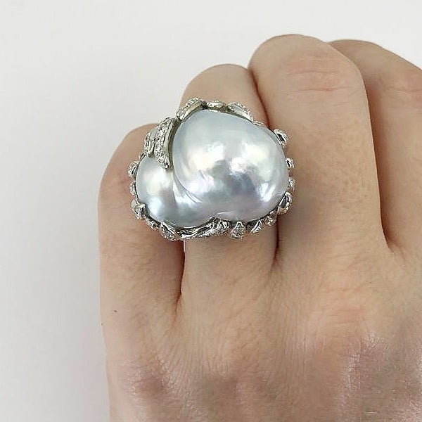 Baroque Pearl Diamond Ring