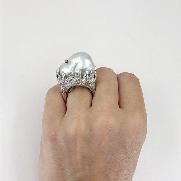 Baroque Pearl Diamond Ring