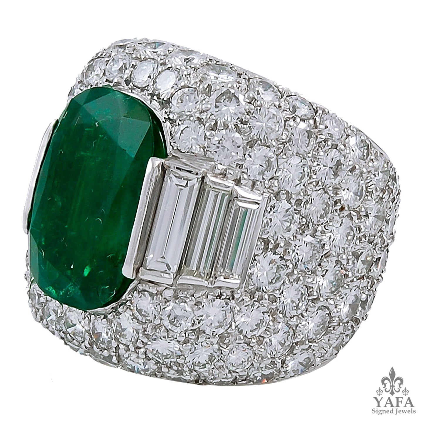 FRED LEIGHTON Diamond Emerald Bombe Ring