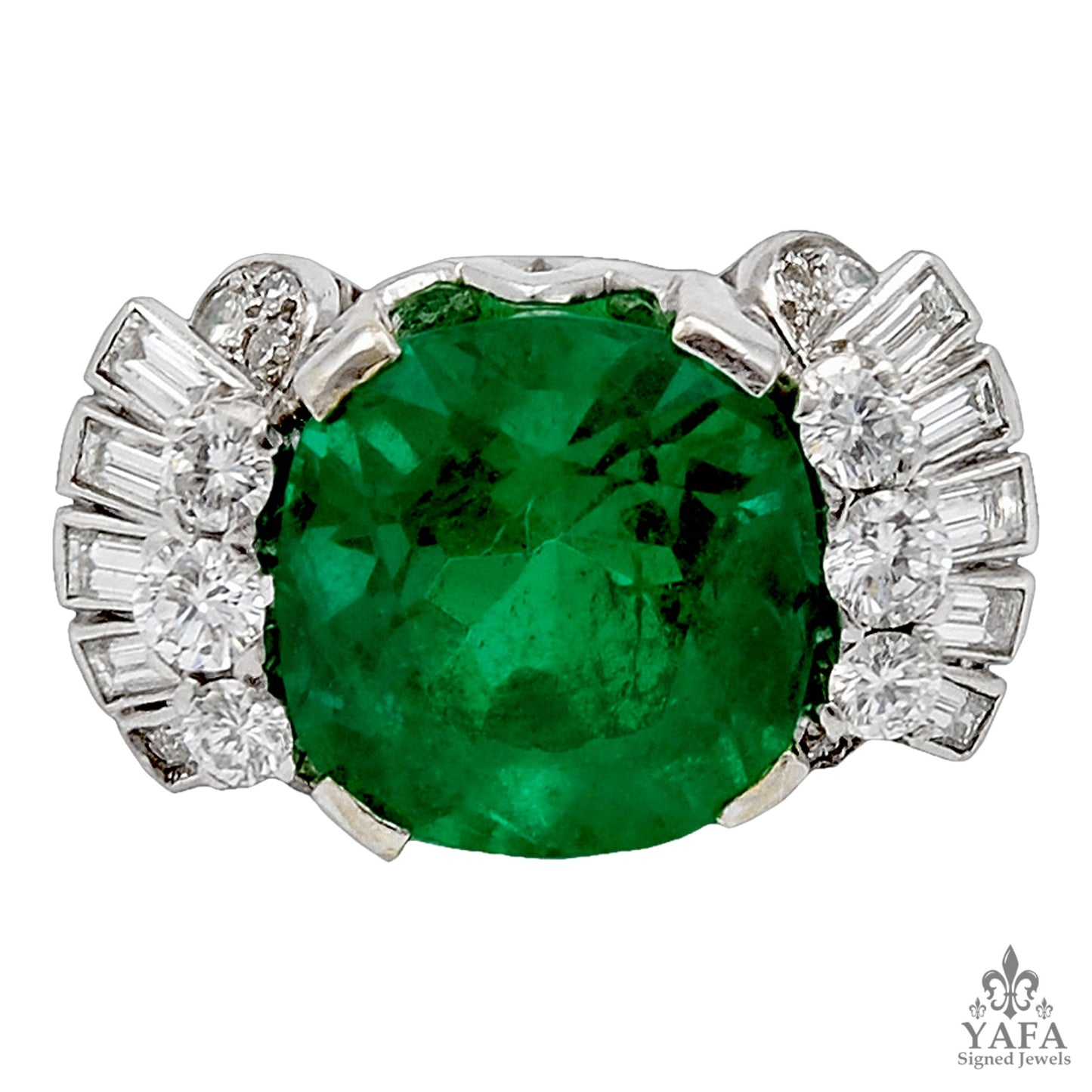 Estate Platinum Diamond and Emerald Ring
