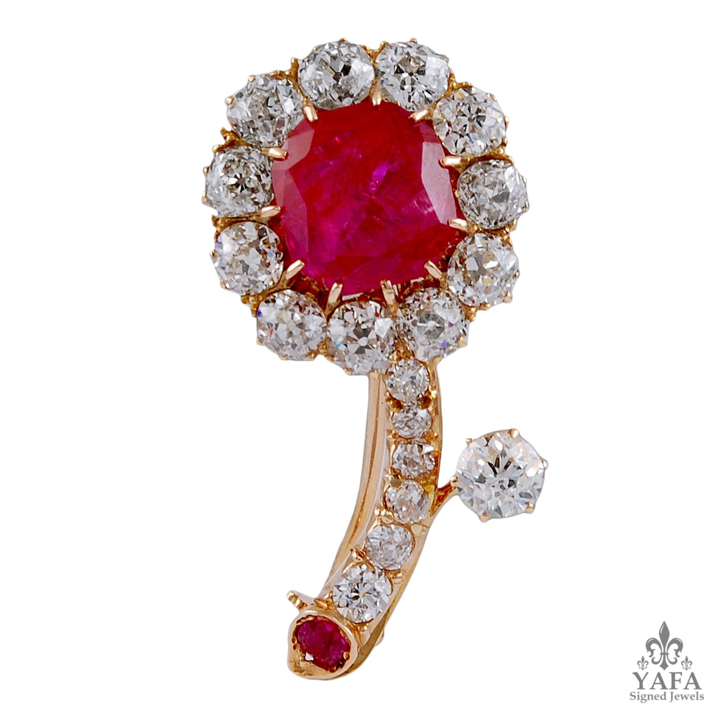 VICTORIAN Diamond, Ruby Flower Brooch