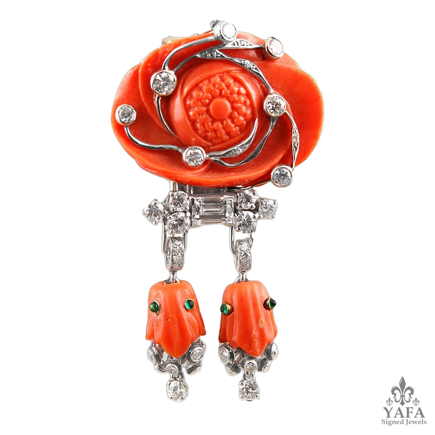 SEAMAN SCHEPPS Diamond, Coral Brooch