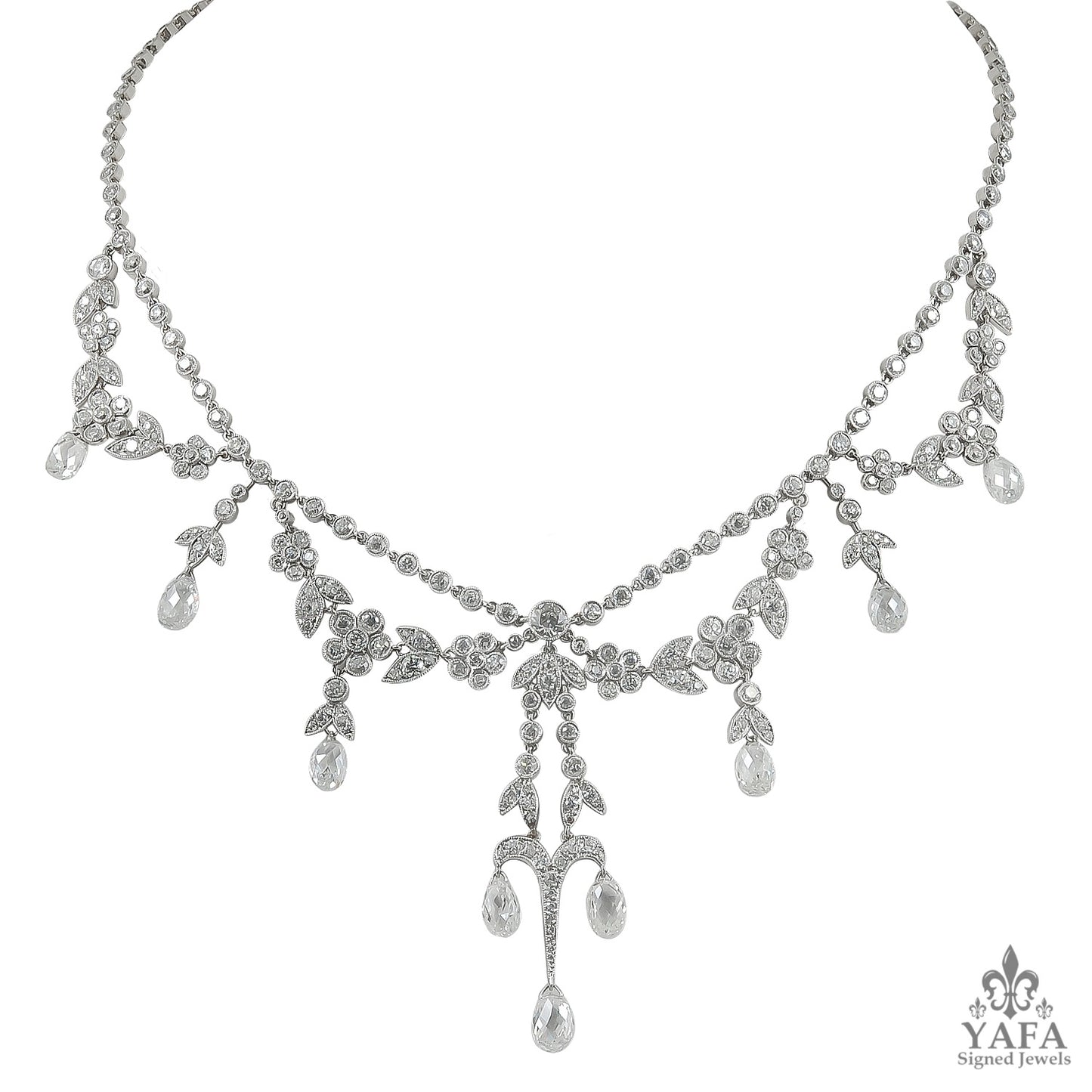 Briolette and Round Diamond Necklace