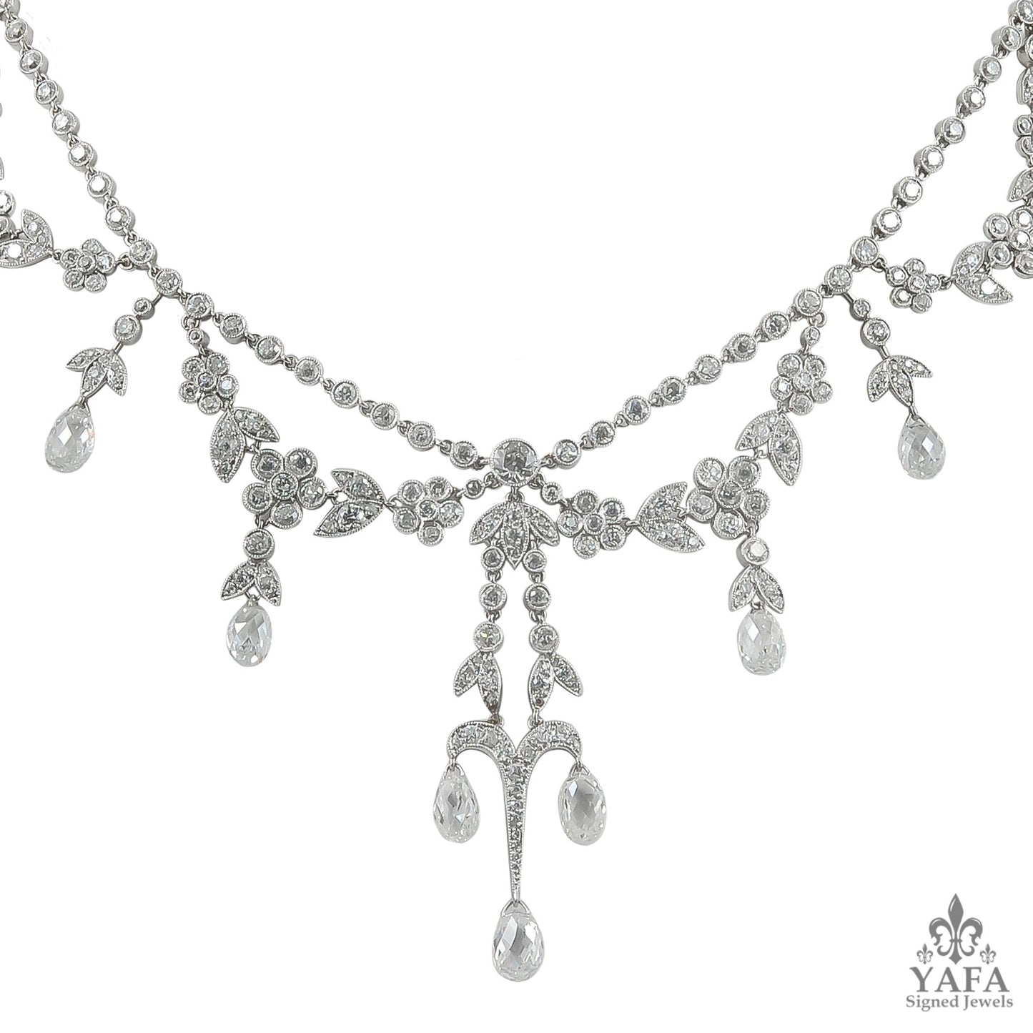 Briolette and Round Diamond Necklace