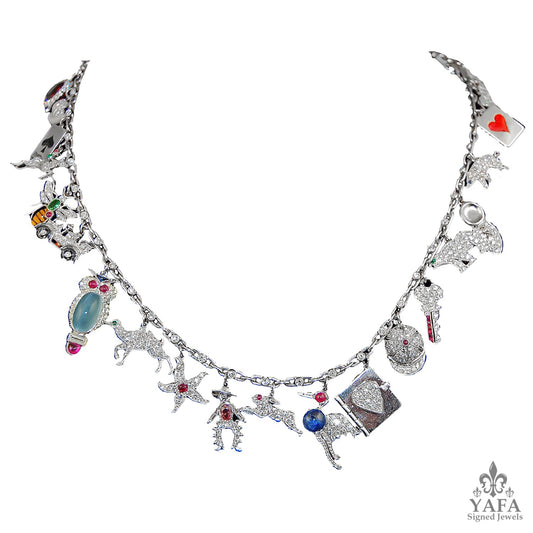 Diamond and Gem-set Charm Necklace