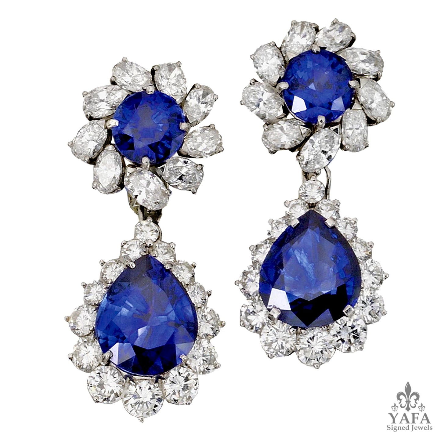 Contemporary Sapphire Diamond Detachable Drop Earrings
