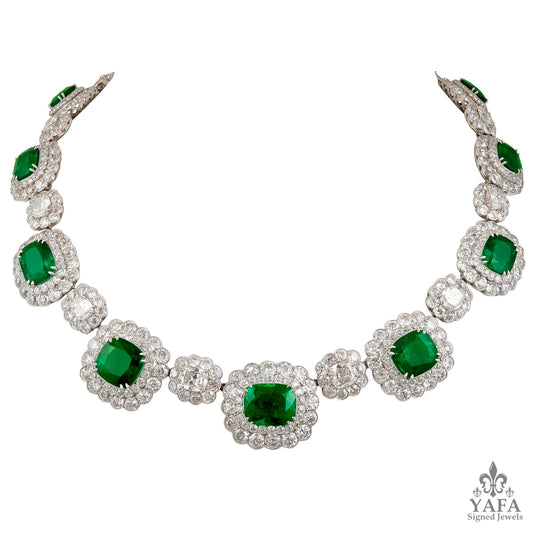 Platinum Diamond and Emerald Necklace