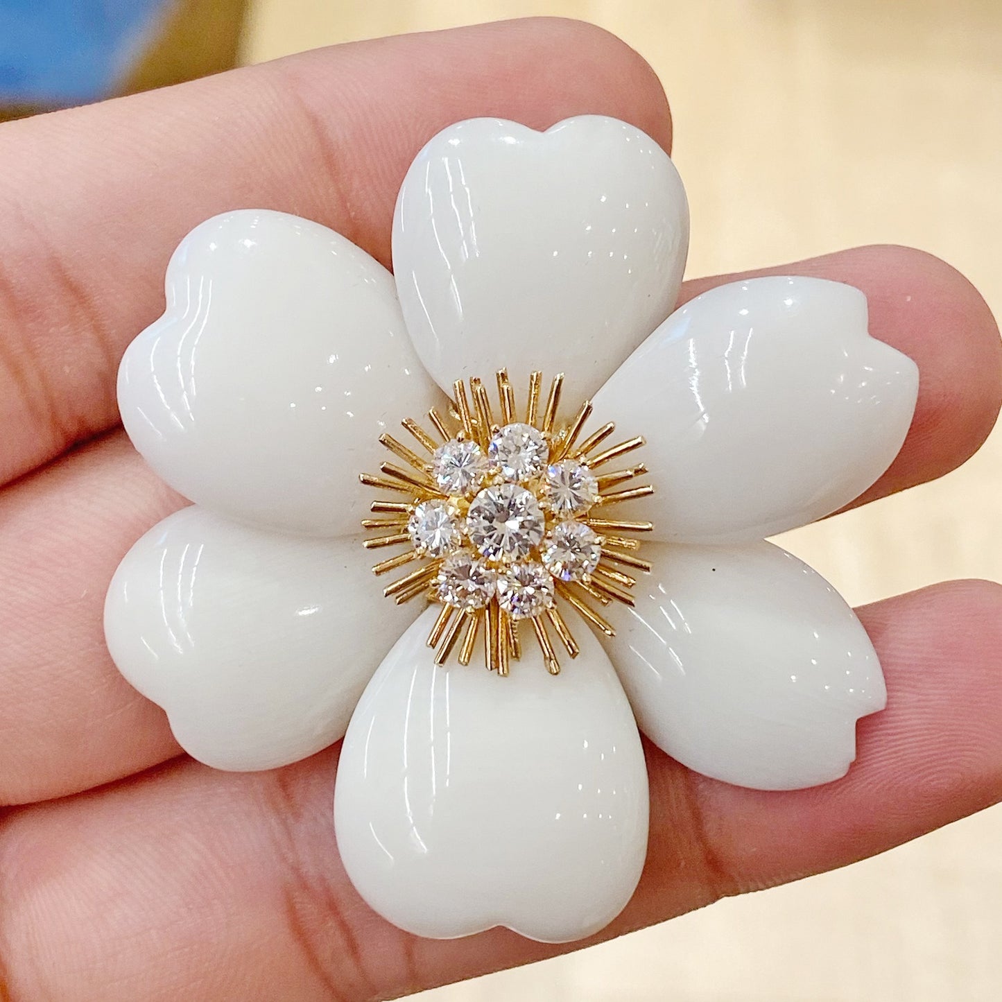 VAN CLEEF & ARPELS Diamond, Coral Rose de Noel Brooch