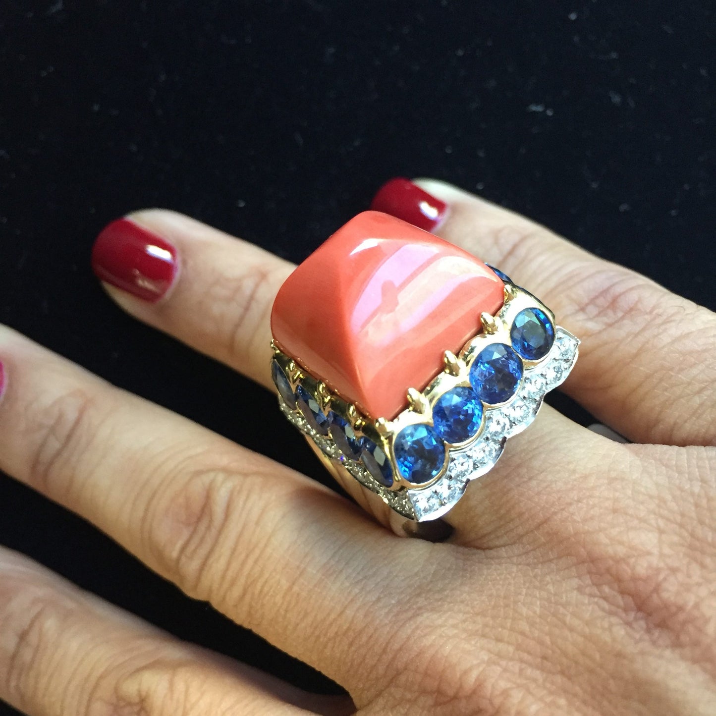 DAVID WEBB Colors Coral Sapphire Diamond Ring