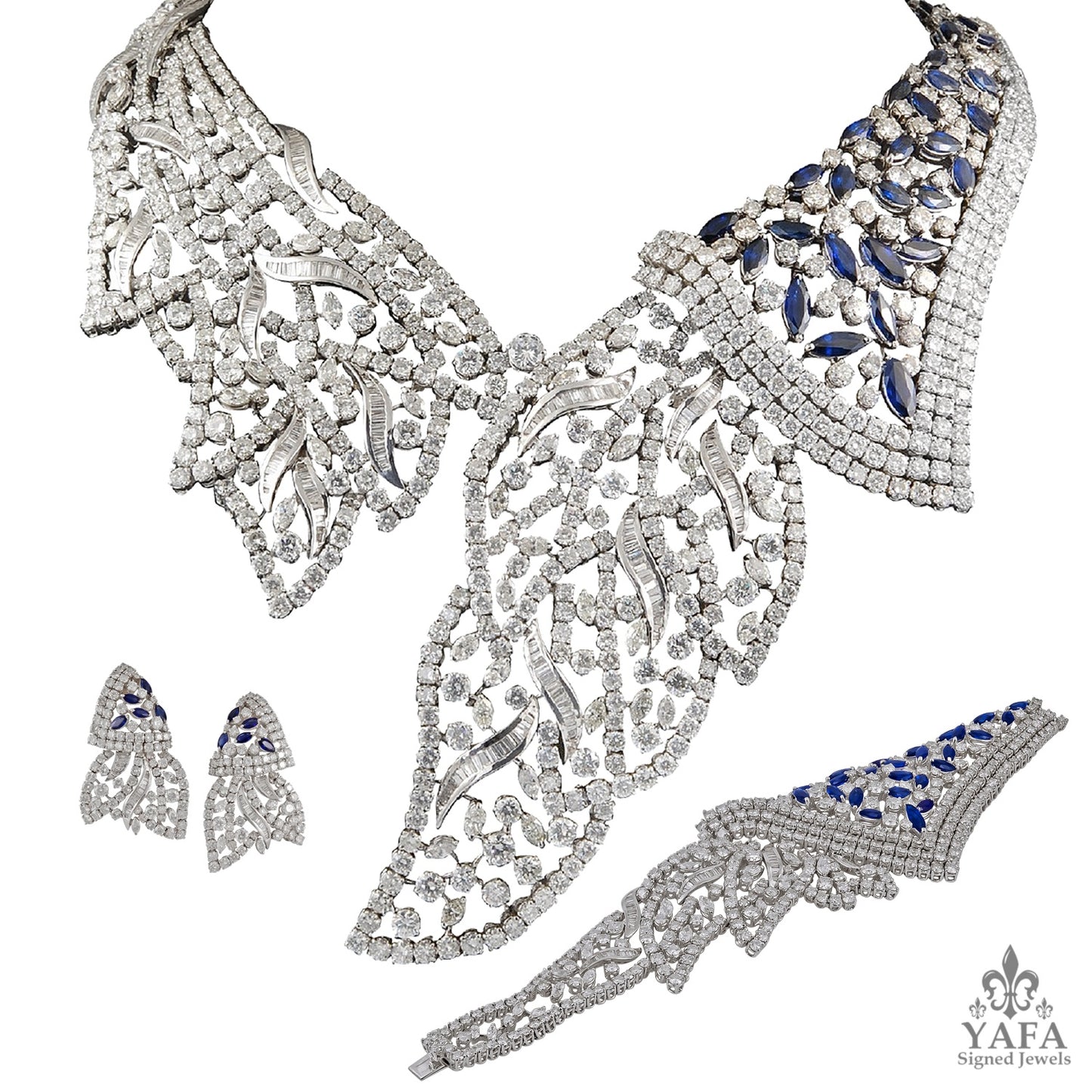 18k Gold Diamond,Sapphire Suite Necklace
