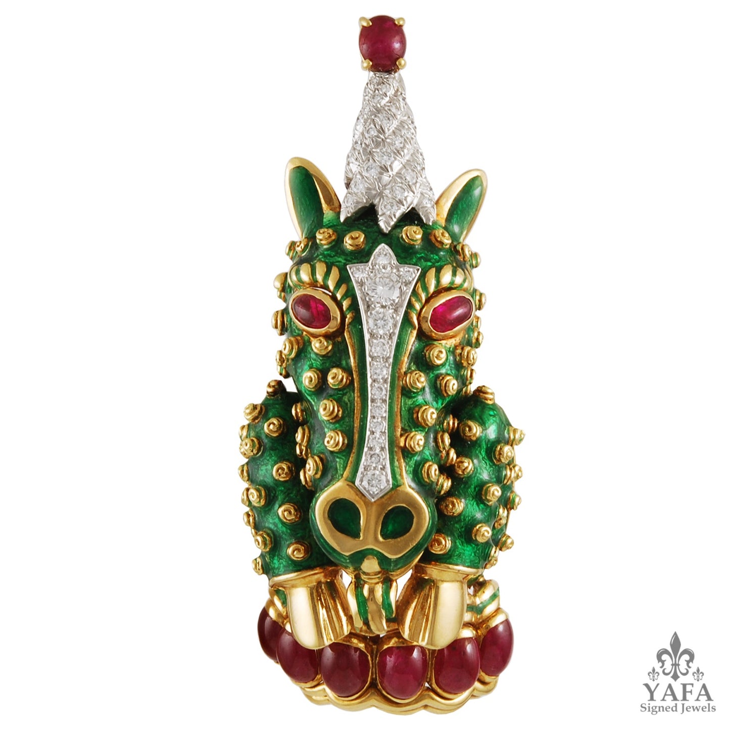DAVID WEBB Two Tone Diamond,Ruby,Unicorn Brooch