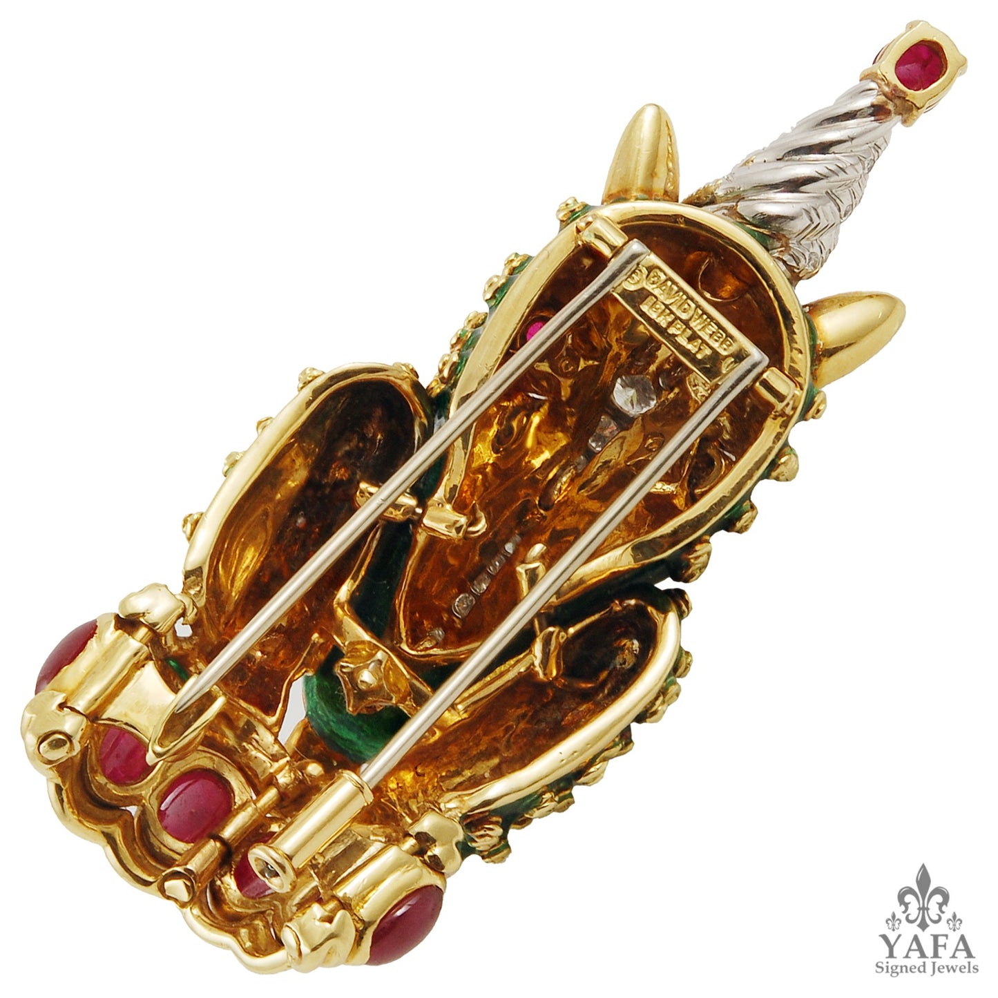 DAVID WEBB Two Tone Diamond,Ruby,Unicorn Brooch