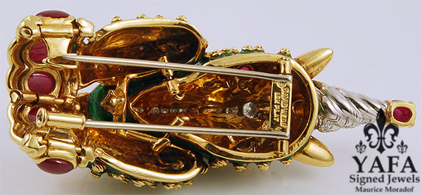 DAVID WEBB Two Tone Diamond,Ruby,Unicorn Brooch