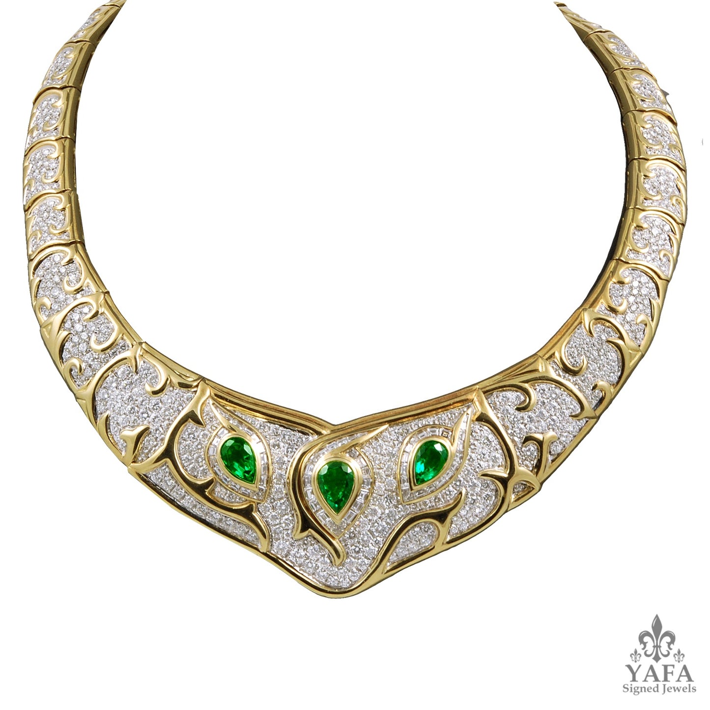 Diamond Pave Pear Emerald Bib Necklace