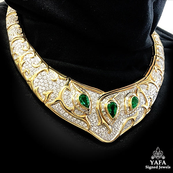 Diamond Pave Pear Emerald Bib Necklace