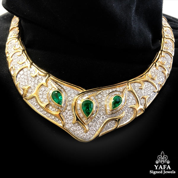 Diamond Pave Pear Emerald Bib Necklace
