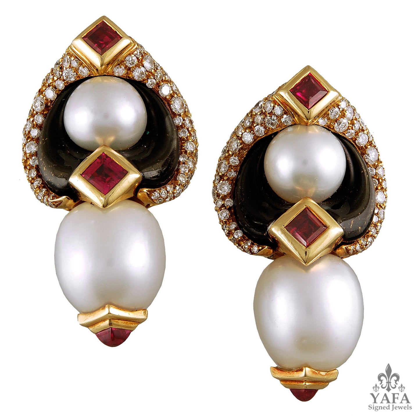 MARINA B. Diamond, Pearl, Onyx, Pink Tourmaline Earrings