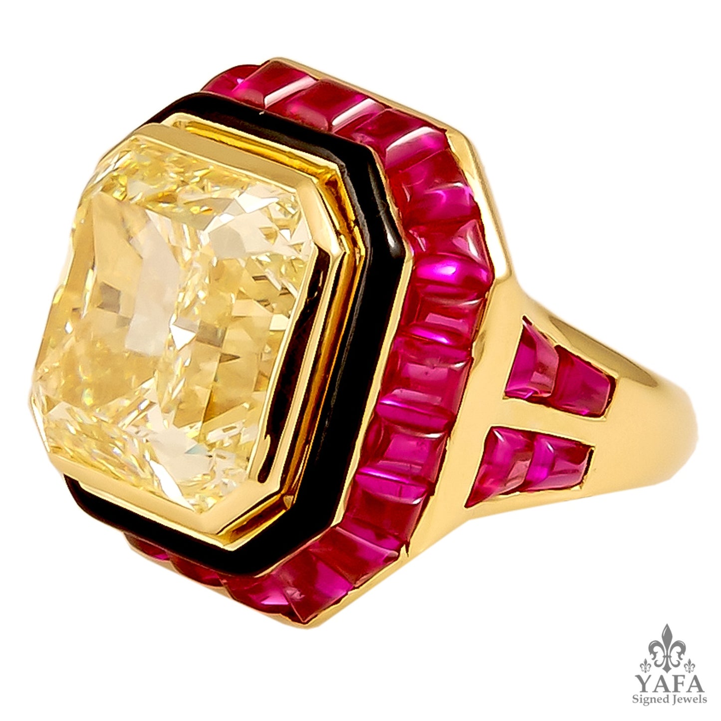 DAVID WEBB Natural Fancy Yellow Diamond, Ruby Ring