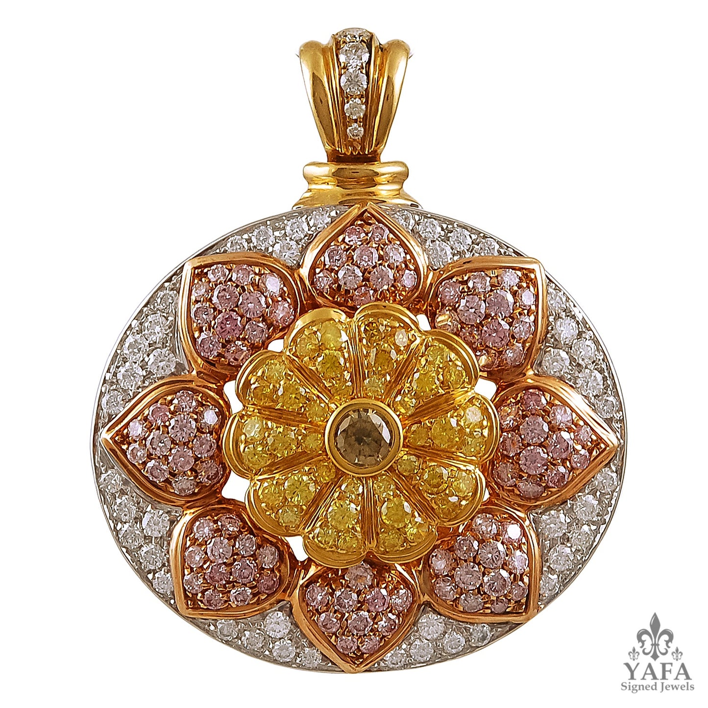 18k Gold White,Natural Yellow,Pink Diamond Pendant