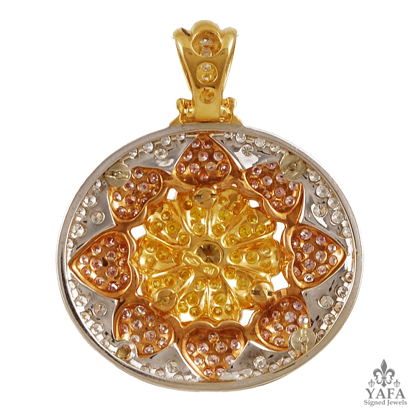18k Gold White,Natural Yellow,Pink Diamond Pendant