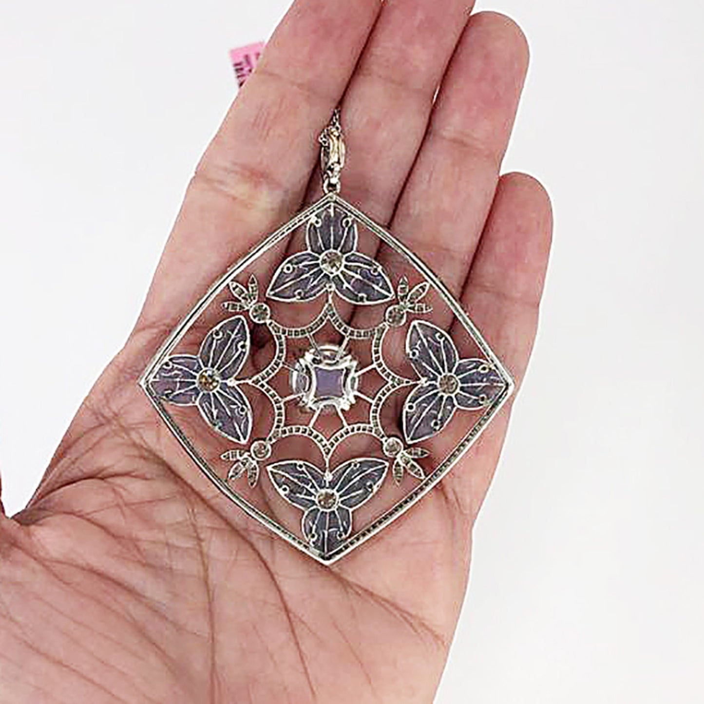 Platinum Diamond, Moonstone Pendant-Necklace
