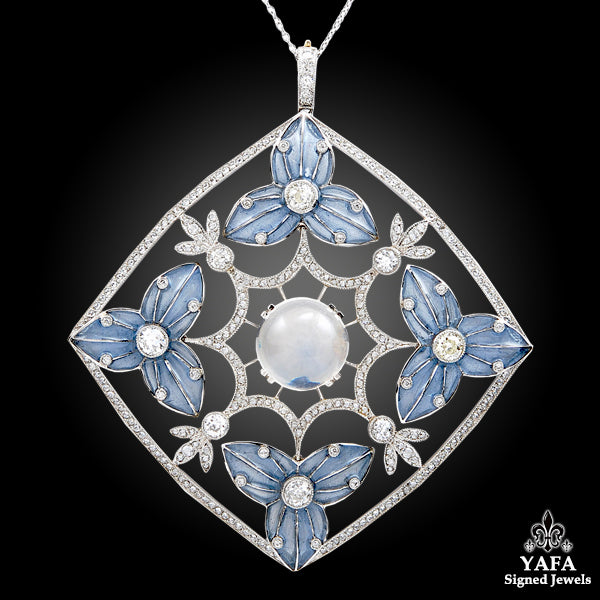 Platinum Diamond, Moonstone Pendant-Necklace