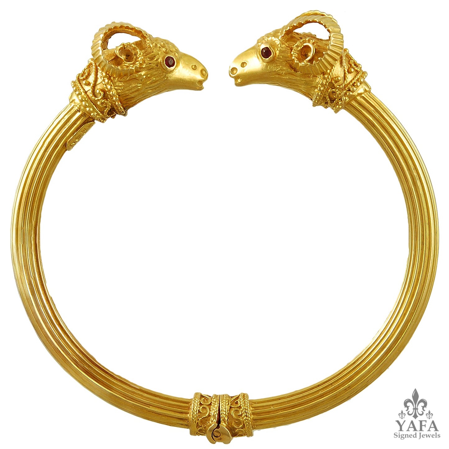 18k Gold Ruby Eyes Rams Head Bracelet