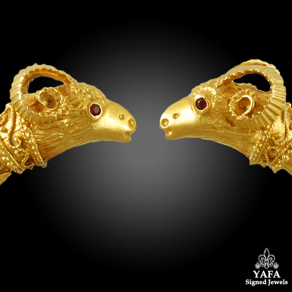 18k Gold Ruby Eyes Rams Head Bracelet