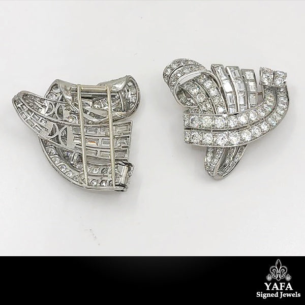 Mid-Century Diamond Double Clip Brooch Pair