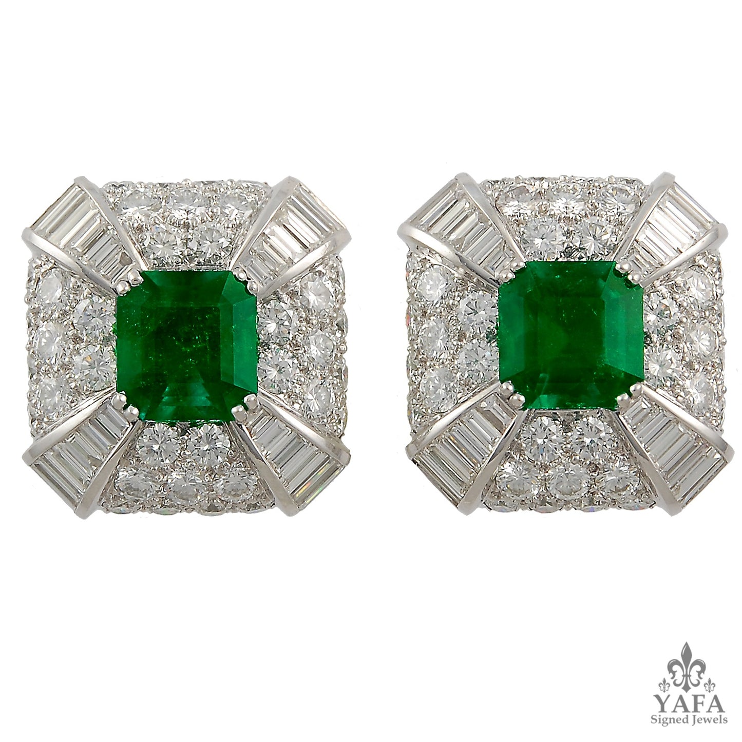 DAVID WEBB Two Tone Diamond, Emerald Earrings