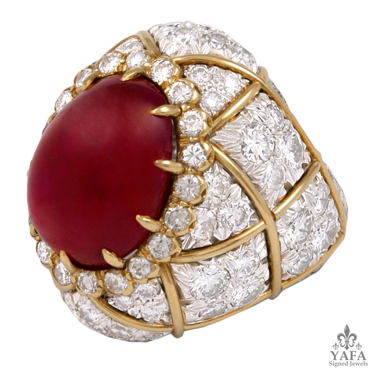 David Webb Diamond Ruby Bombe Cocktail Ring
