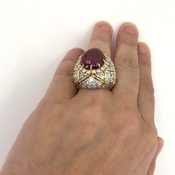 David Webb Diamond Ruby Bombe Cocktail Ring