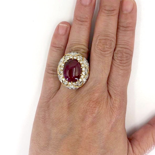 David Webb Diamond Ruby Bombe Cocktail Ring