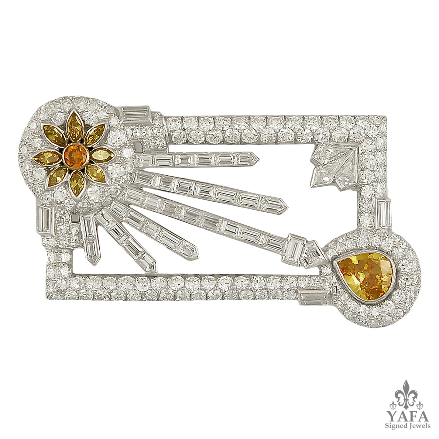 Estate Platinum Diamond Sunrise Brooch