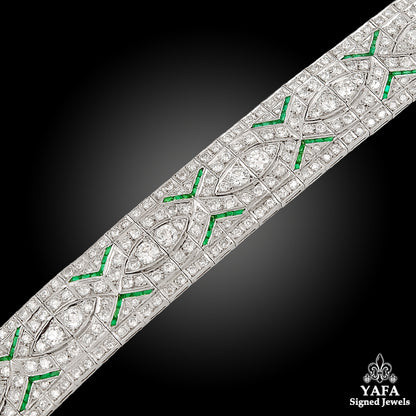 Art Deco Platinum Diamond, Emerald Bracelet
