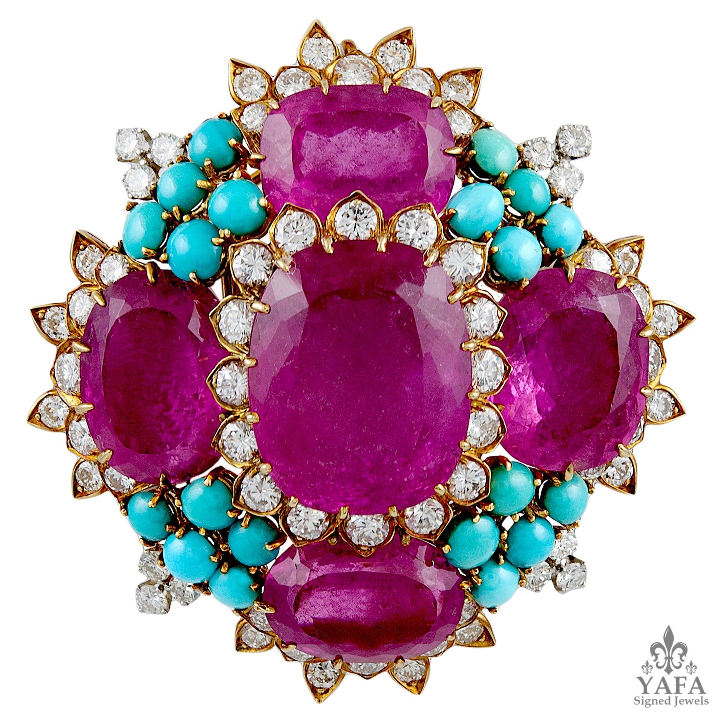 DAVID WEBB Diamond, Rubellite,Turquoise Brooch