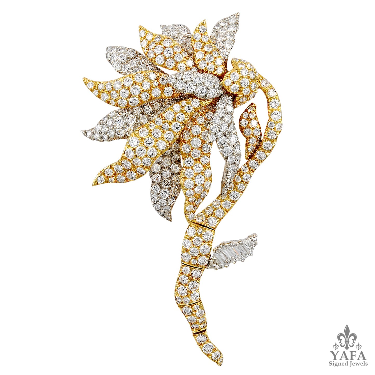 DAVID WEBB Two Tone Diamond Flower Brooch