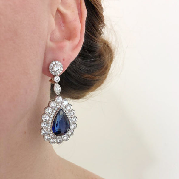 Platinum Diamond & Sapphire 24.12 cts. Earrings