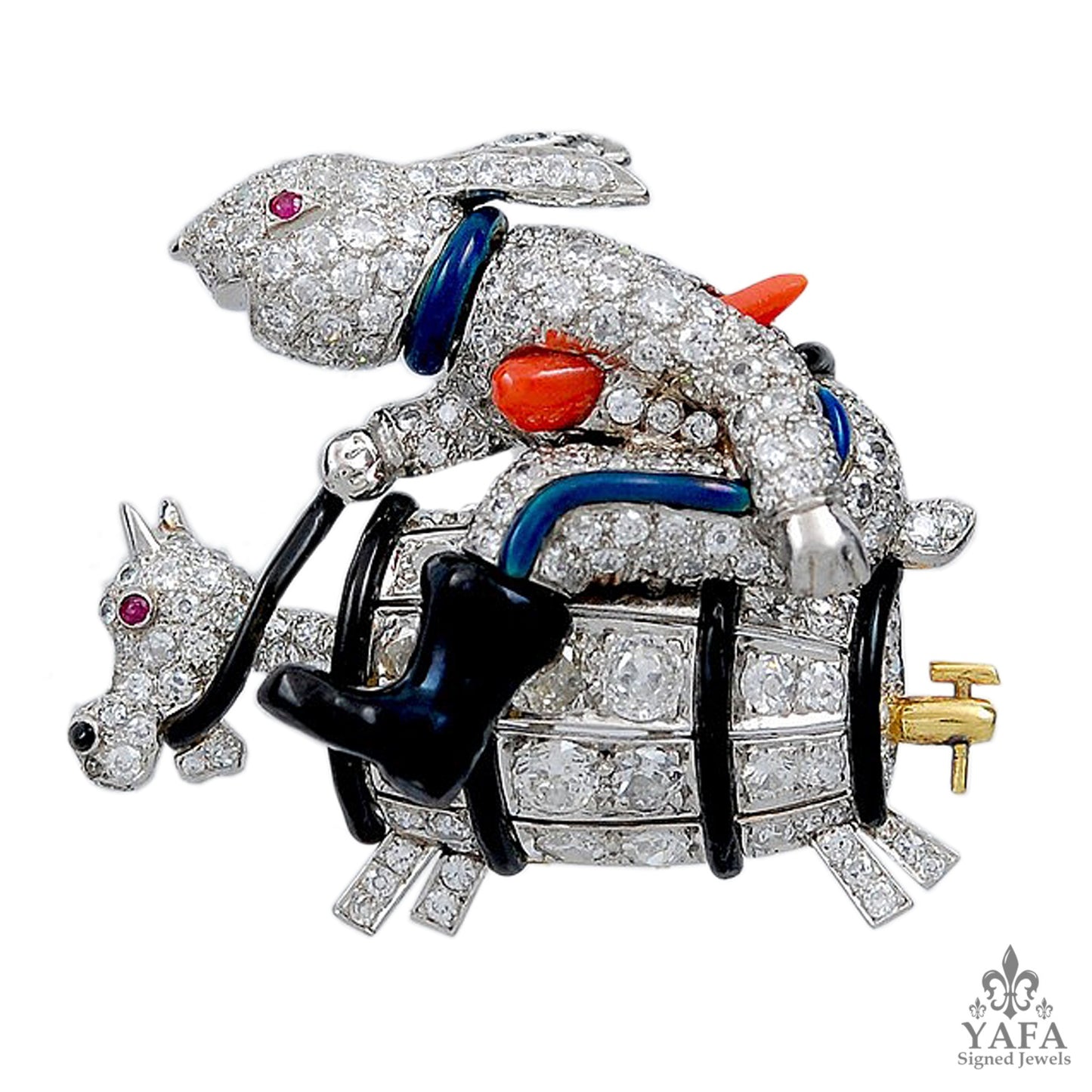 Platinum Diamond Ruby Rabbit Brooch