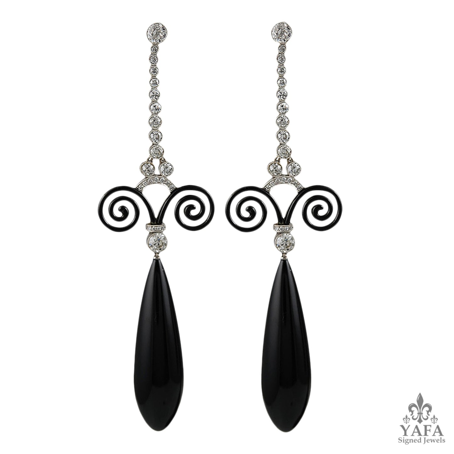 Platinum Diamond & Onyx Earrings