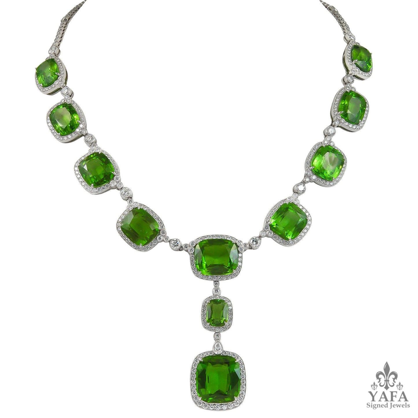 Platinum Diamond, Peridot Necklace & Earrings